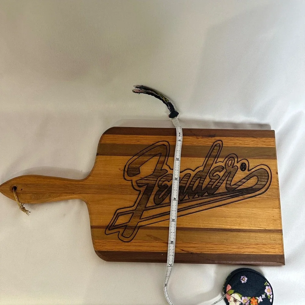Fender Guitar Logo Wood Cutting Board Kitchen Decor Gift Idea Handmade